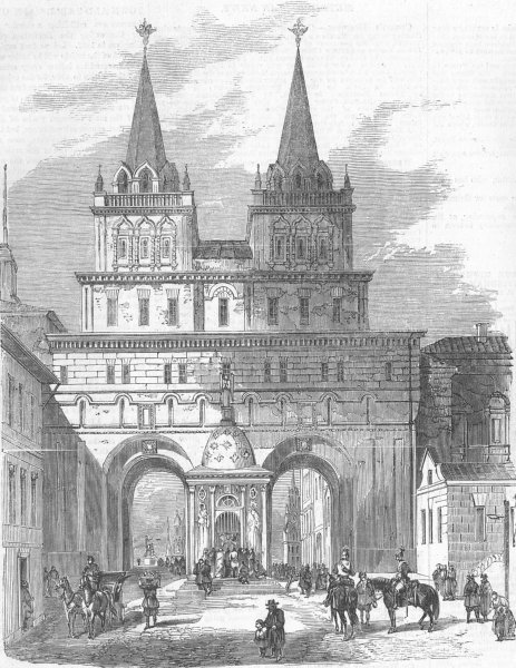 RUSSIA. Resurrection gate and Virgin Mother, Moscow, antique print, 1856