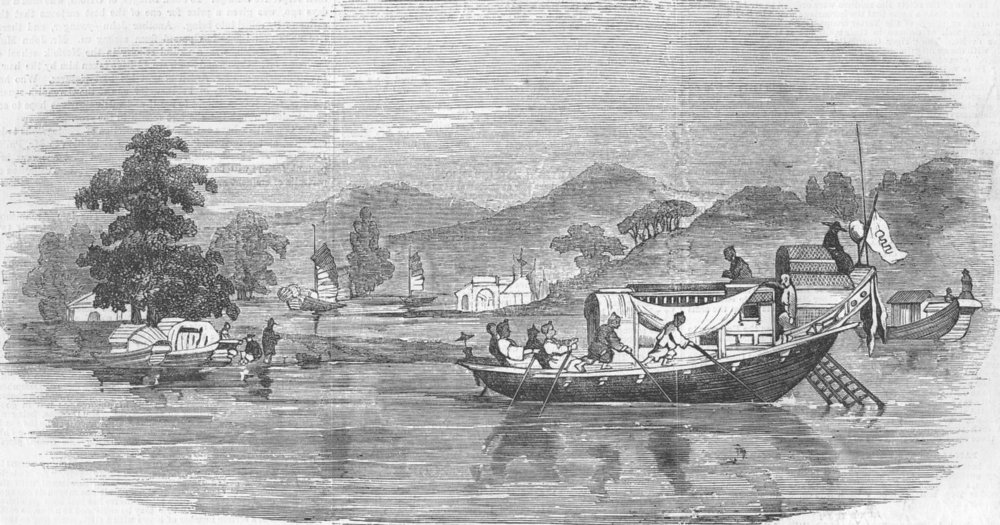 Associate Product CHINA. Chinese Passage Boats, near Canton, antique print, 1857