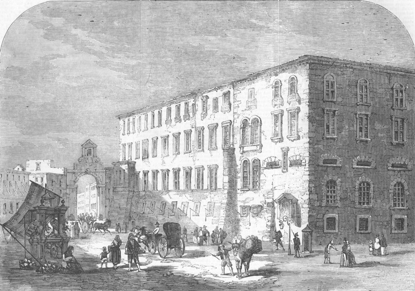 Associate Product ITALY. The Prisons of the Vicaria, at Napoli, antique print, 1856