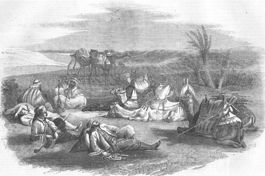 Associate Product LANDSCAPES. Camel-Drivers Camp, Desert, antique print, 1857