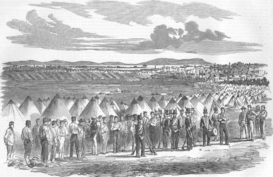 Associate Product TURKEY. Uskudar. British troops of line camped, antique print, 1854