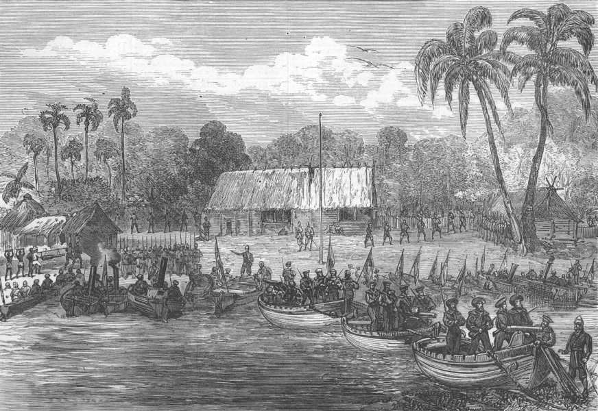 Associate Product CONGO. The Congo Expedition. Bridge of Boats, Chingo, antique print, 1875