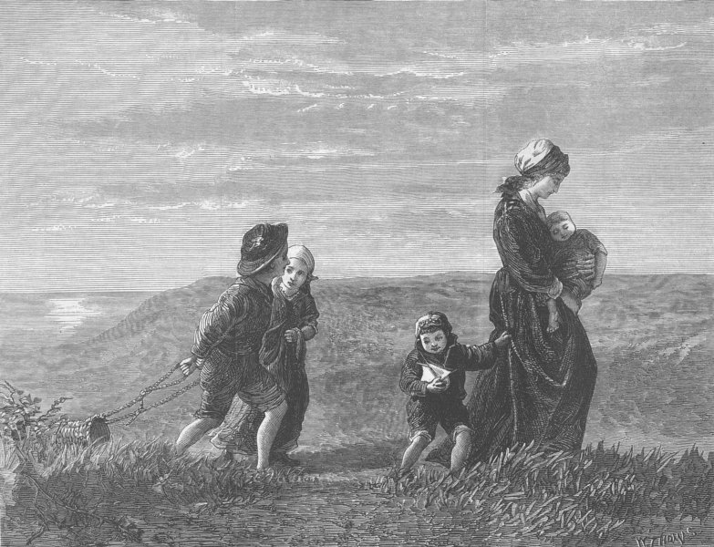 FAMILY. The Fisherman's Widow, antique print, 1868