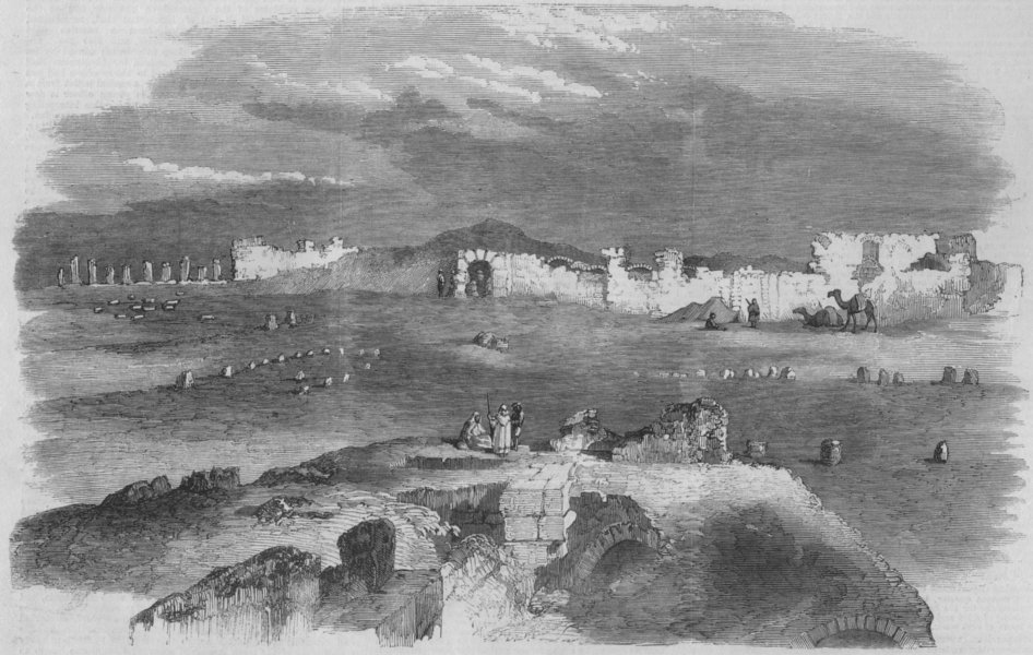TUNISIA. Ruins of Oudinah, near Tunis, antique print, 1858