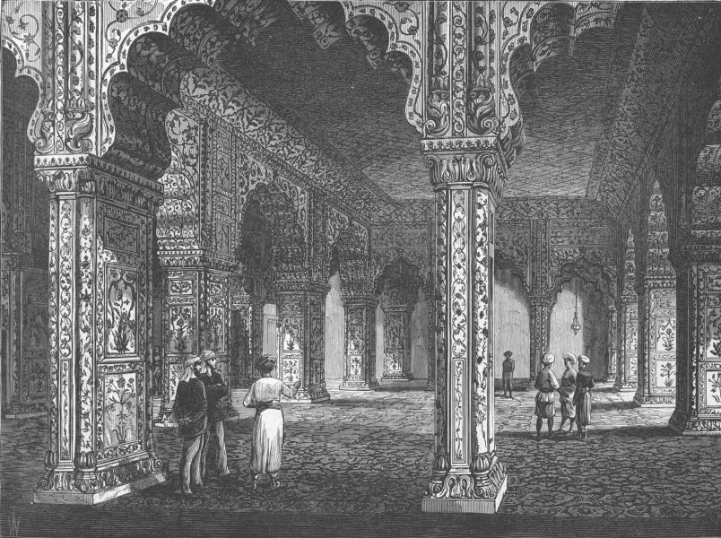 INDIA. Dewan-I-Khas, Palace at Delhi, antique print, 1876