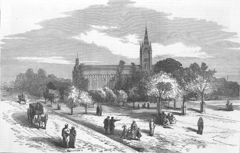 INDIA. Kolkata Cathedral, antique print, 1876