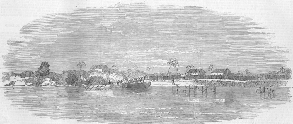 Associate Product NIGERIA. Destruction of Lagos-Landing boats, antique print, 1852