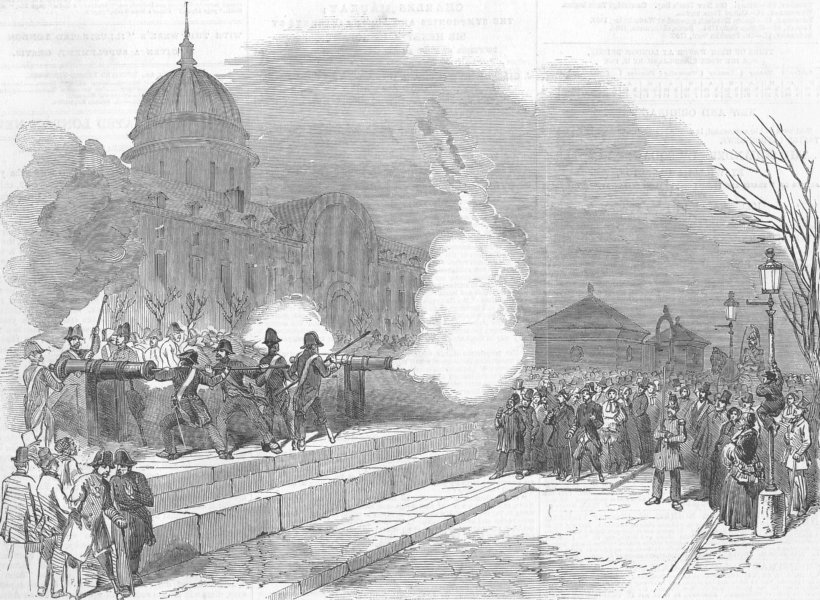 Associate Product FRANCE. Cannon of invalids firing Salute of 70 Guns, antique print, 1852