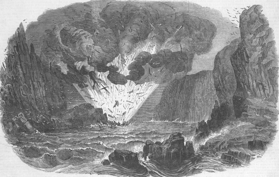 Associate Product IOM. Terrific Explosion at the Calf of Man, antique print, 1853