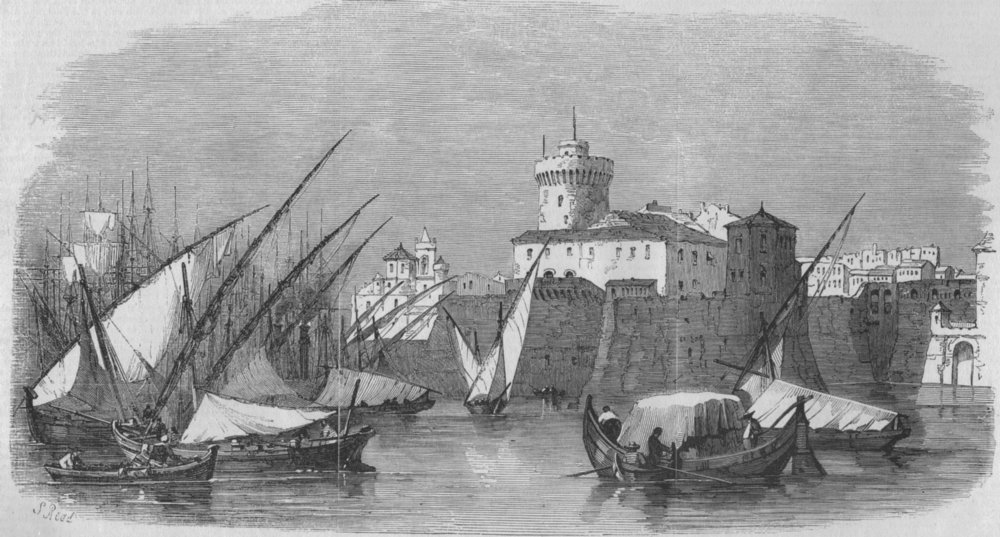 Associate Product ITALY. The Port of Leghorn(Livorno), antique print, 1858