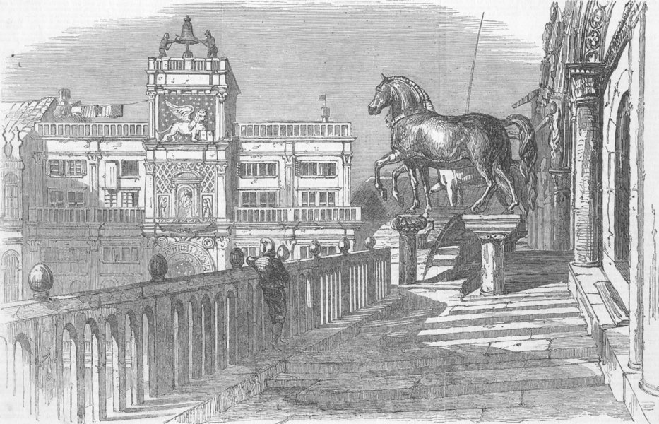 Associate Product ITALY. Tower of Orologio Horses of St Mark, , antique print, 1849