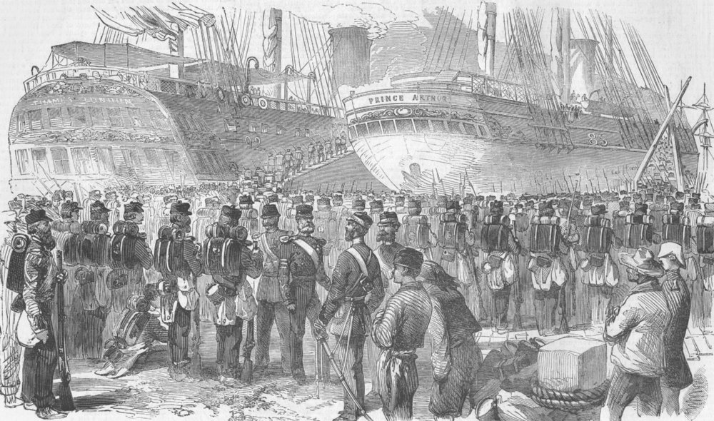 Associate Product UKRAINE. Crimean War. Evacuation-34th Regt boarding, antique print, 1856