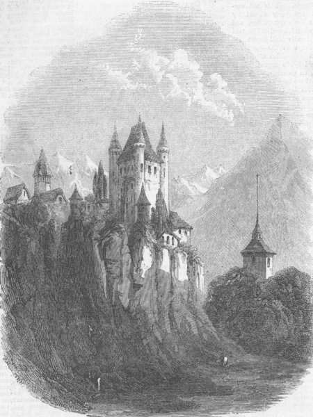 Associate Product SWITZERLAND. The Castle of Thun, antique print, 1856