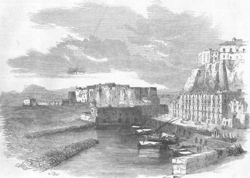 Associate Product ITALY. Castello dell'Uovo at Napoli, antique print, 1857