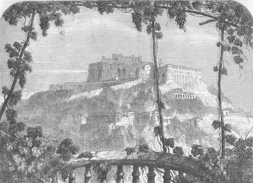 Associate Product ITALY. The Castle of St Elmo, Napoli, antique print, 1857
