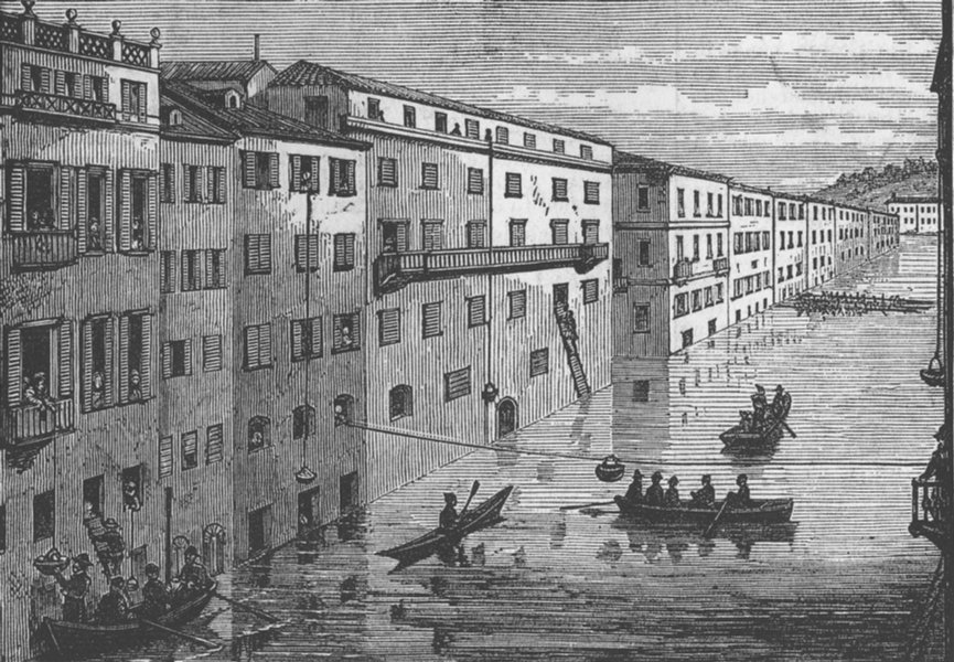 ITALY. Rome(Roma) Flood. Ripetta & Piazza del Popolo, antique print, 1878