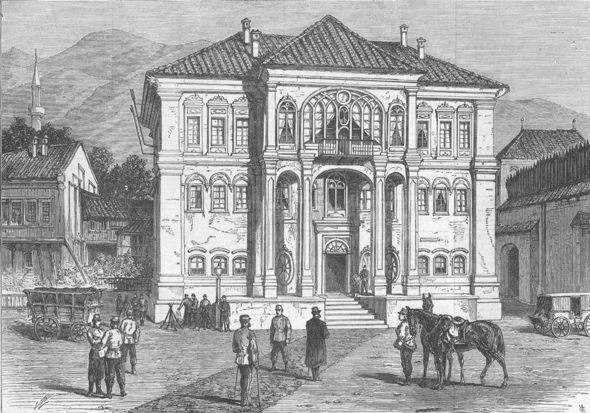 BOSNIA. General Philippovichs HQ at Sarajevo, antique print, 1878