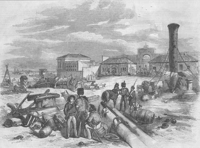 Associate Product UKRAINE. Crimean War. The Dockyard at Kerch, antique print, 1855