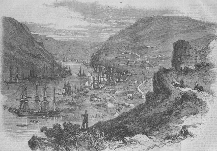 Associate Product UKRAINE. Battle of Balaklava. Harbour of Balaklava, antique print, 1855