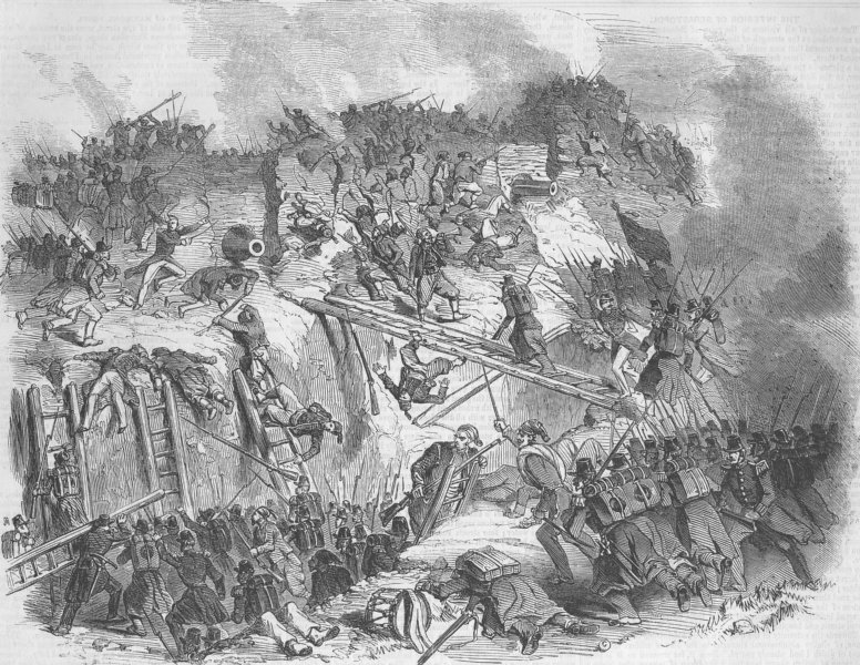 Associate Product UKRAINE. Battle of Malakhov. Storming the Malakhov, antique print, 1855