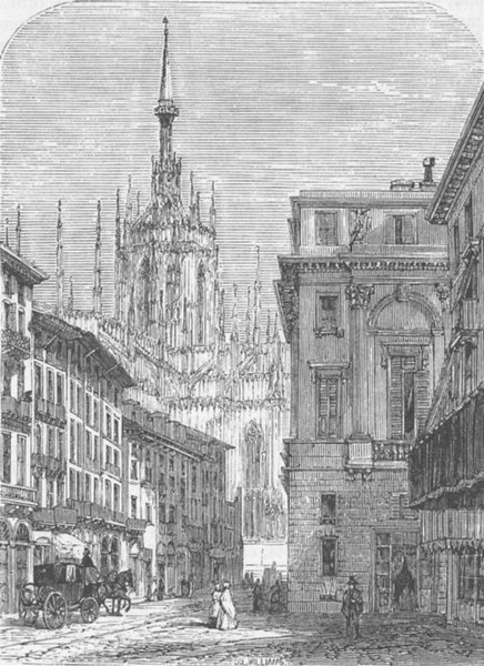 ITALY. Milano, Cathedral, from Strada Orientale, antique print, 1872