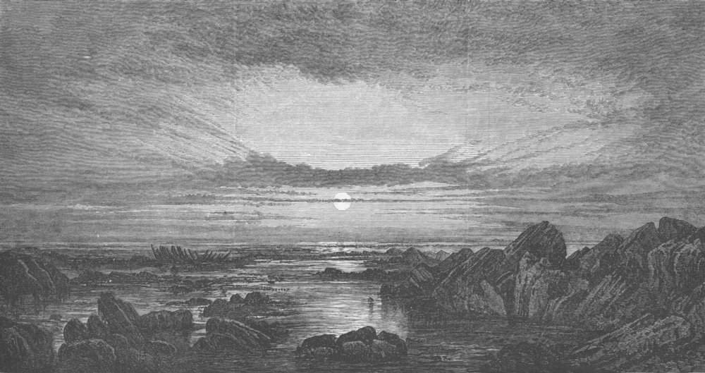 Associate Product SEASCAPES. The Moonlit Shore, antique print, 1868