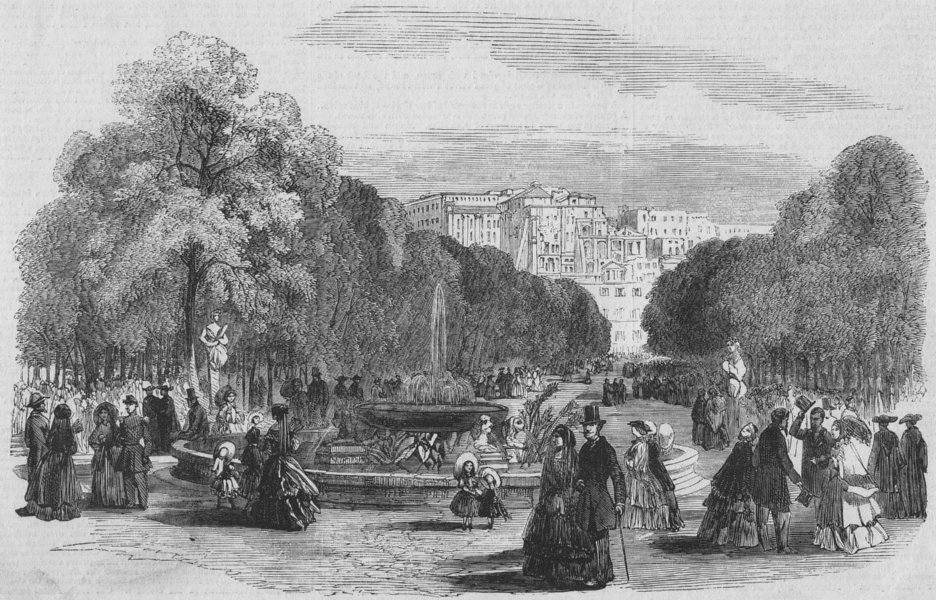 Associate Product ITALY:Villa Reall, the promenade of Naples, antique print, 1856