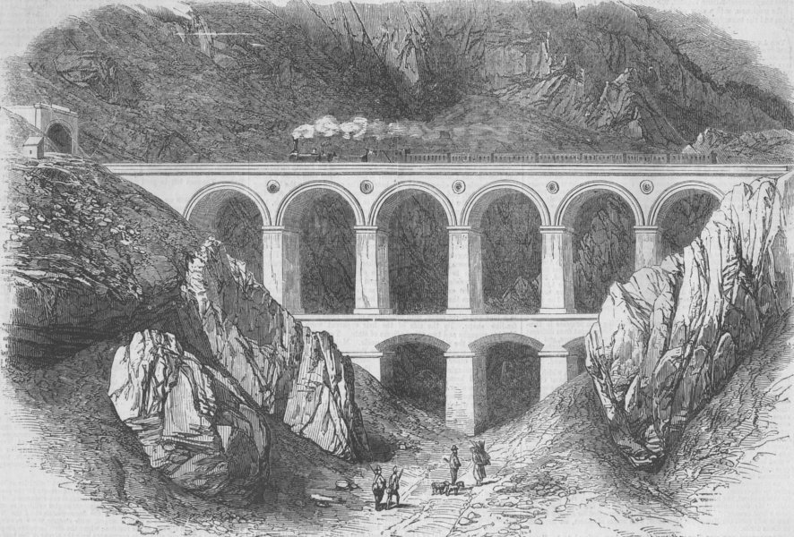 Associate Product ITALY. Trieste Railway-Kraussel-Klause Viaduct, antique print, 1856