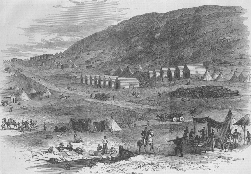 Associate Product UKRAINE. 71st highlanders camp, hillside, Balaklava, antique print, 1856
