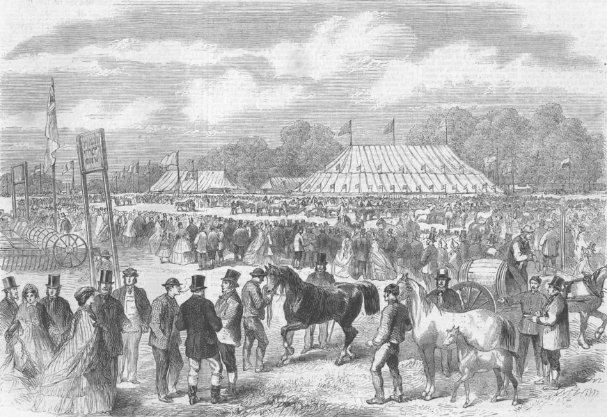 Associate Product NORTHANTS. Farmers show, Burghley Park, nr Stamford, antique print, 1862