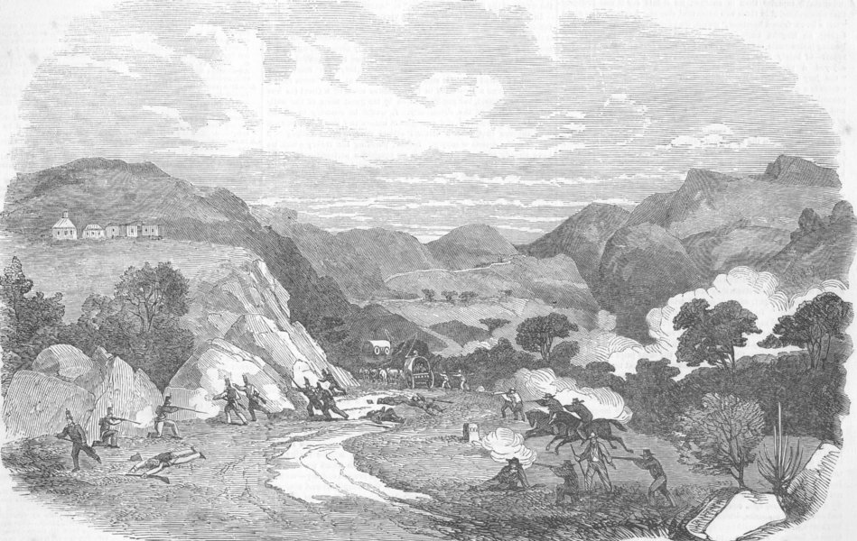 Associate Product SOUTH AFRICA. Hottentot attack, Knap Hill, antique print, 1852