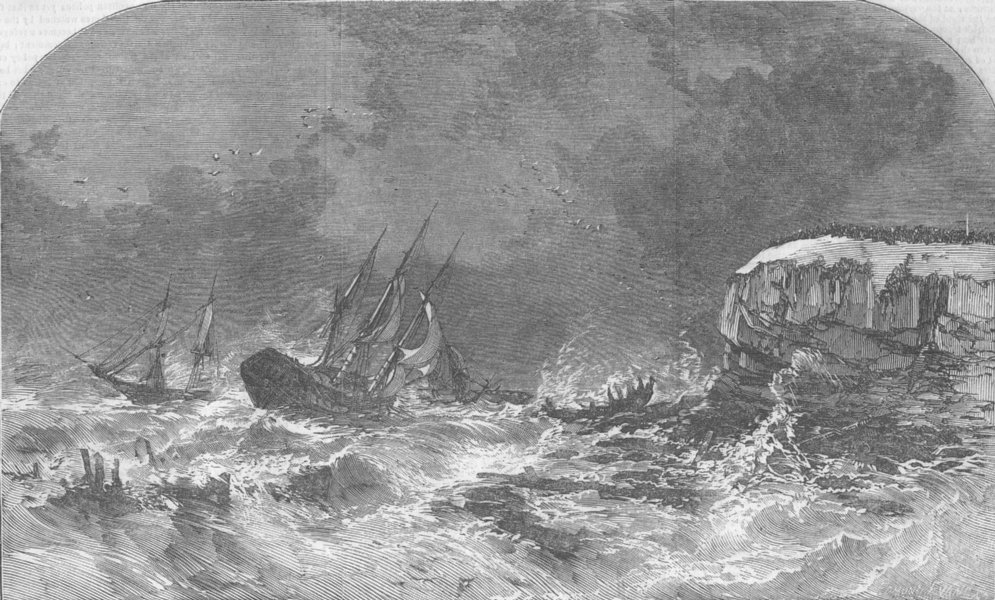 Associate Product NORTHUMBS. Wrecks of coast-Tynemouth, antique print, 1854