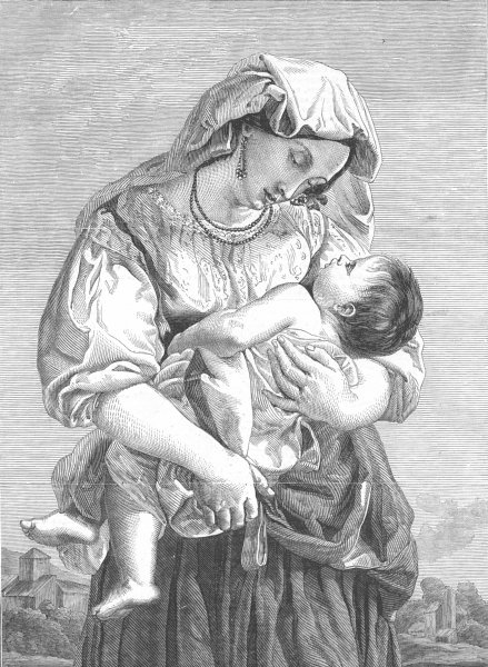 CHILDREN. Mia Carissima, antique print, 1854
