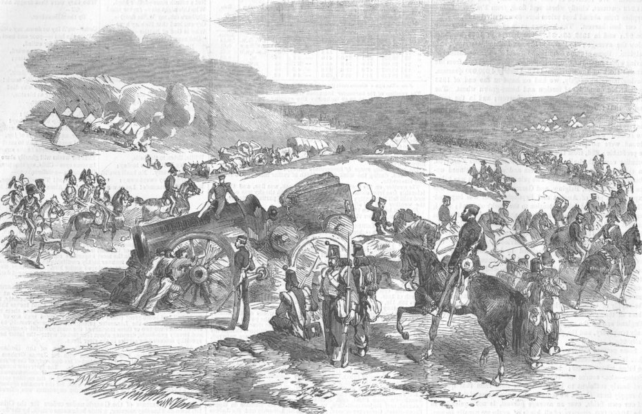 Associate Product UKRAINE. Battle of Balaklava. Heaving guns, antique print, 1854