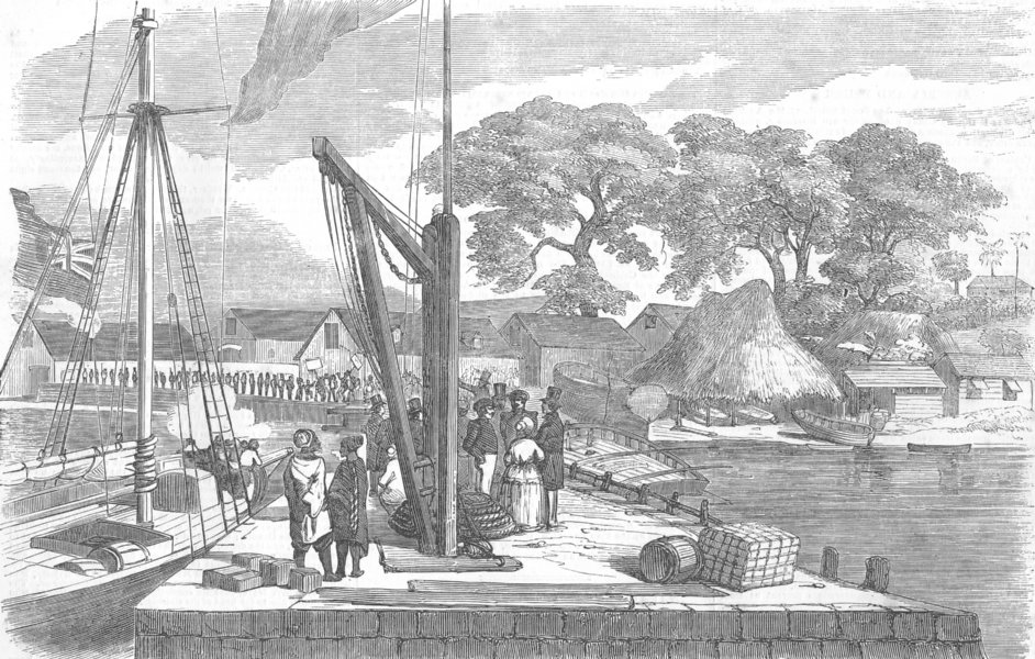 Associate Product GAMBIA. Matacong-pier, warehouses , antique print, 1854
