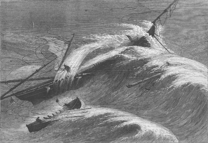 IRELAND. Lifeboat rescue, storm, Ballycotton Bay, antique print, 1866