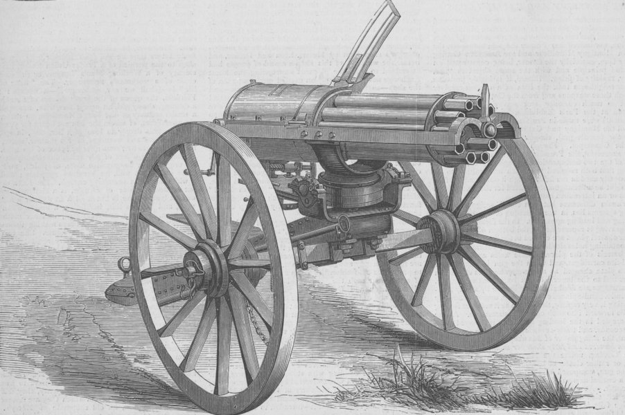 Associate Product MILITARIA. The Gatling Gun, antique print, 1870