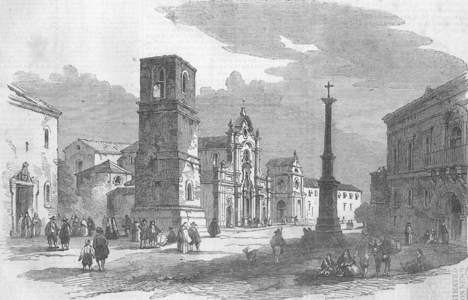 Associate Product ITALY. Piazza di Solofra, at Salerno, antique print, 1858