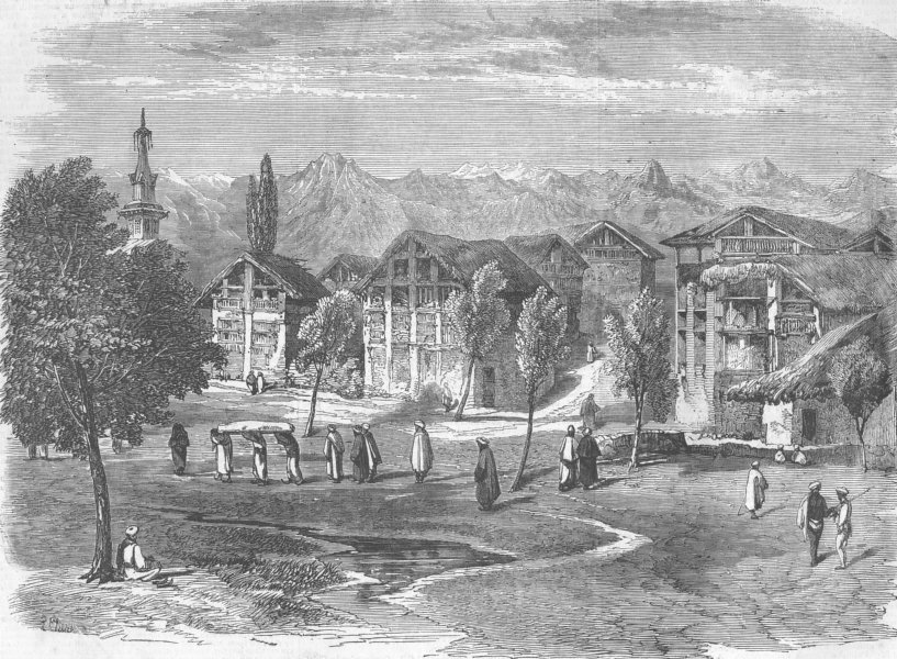 Associate Product INDIA. Islamabad, Kashmir-Muslim funeral passing, antique print, 1858