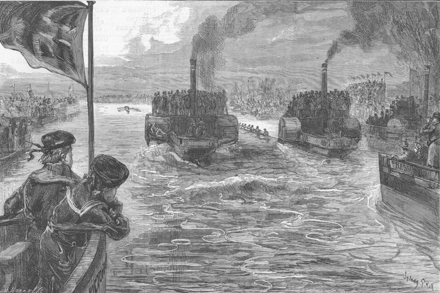 Associate Product SHIPS. University Boat Race-sketch from Press, antique print, 1878