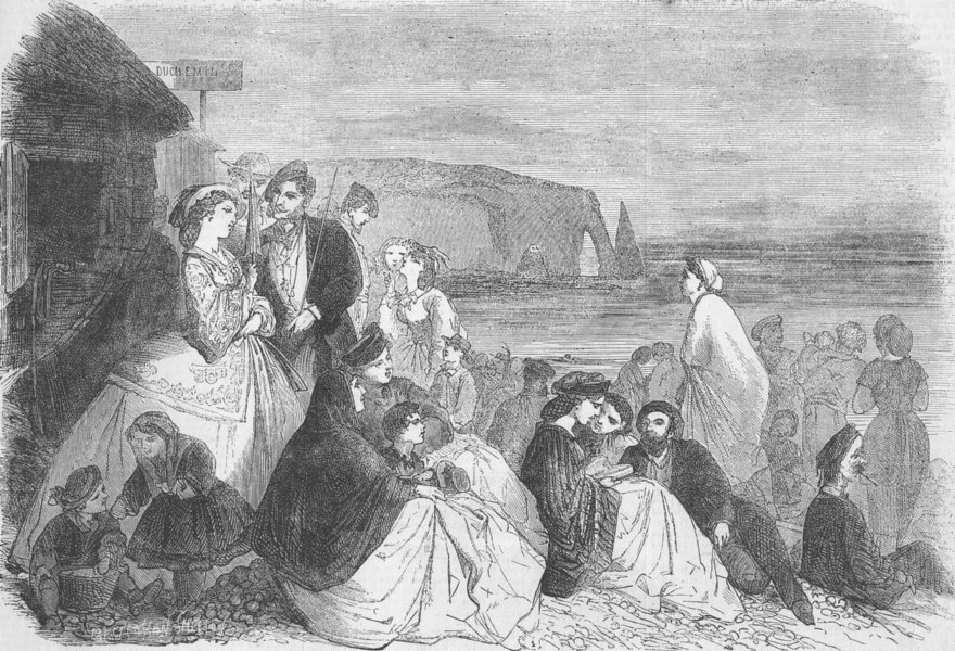 Associate Product SOCIETY. People at the seaside, antique print, 1862