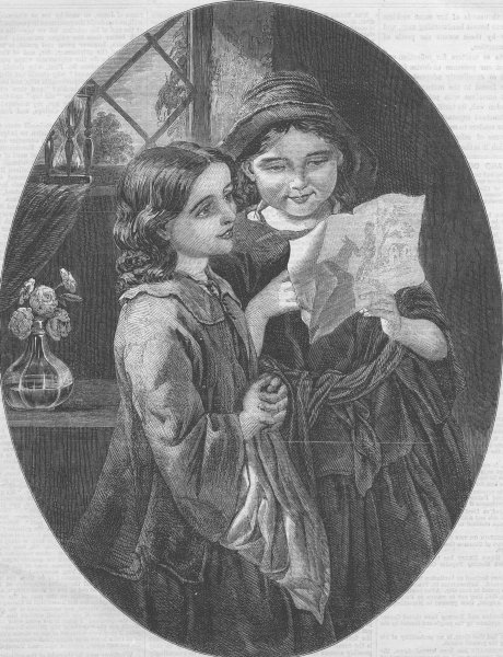 Associate Product CHILDREN. Girls looking at a picture, antique print, 1862