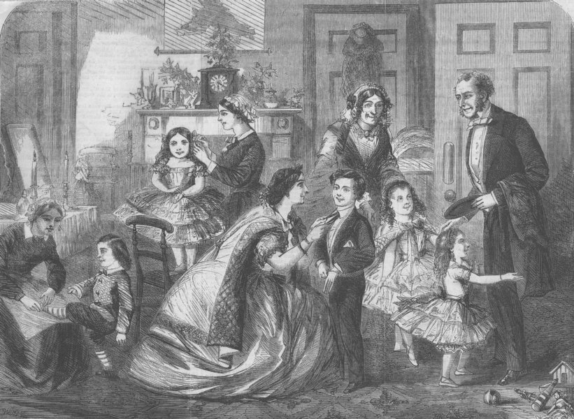 Associate Product PERFORMING ARTS. Family party for Pantomime, antique print, 1862