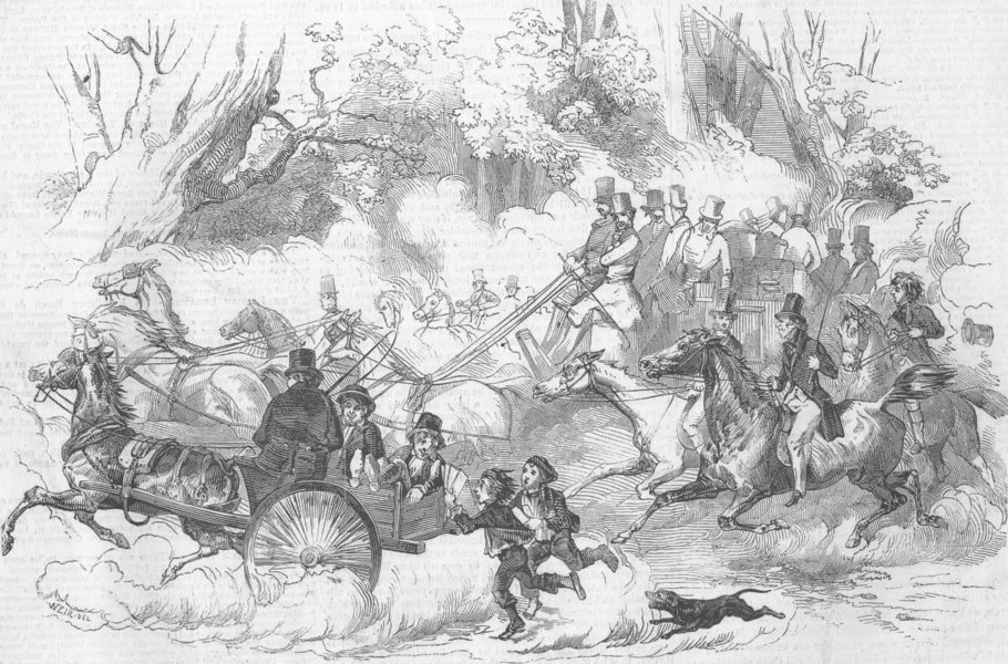 Associate Product BERKS. Ascot Races-The road, antique print, 1849