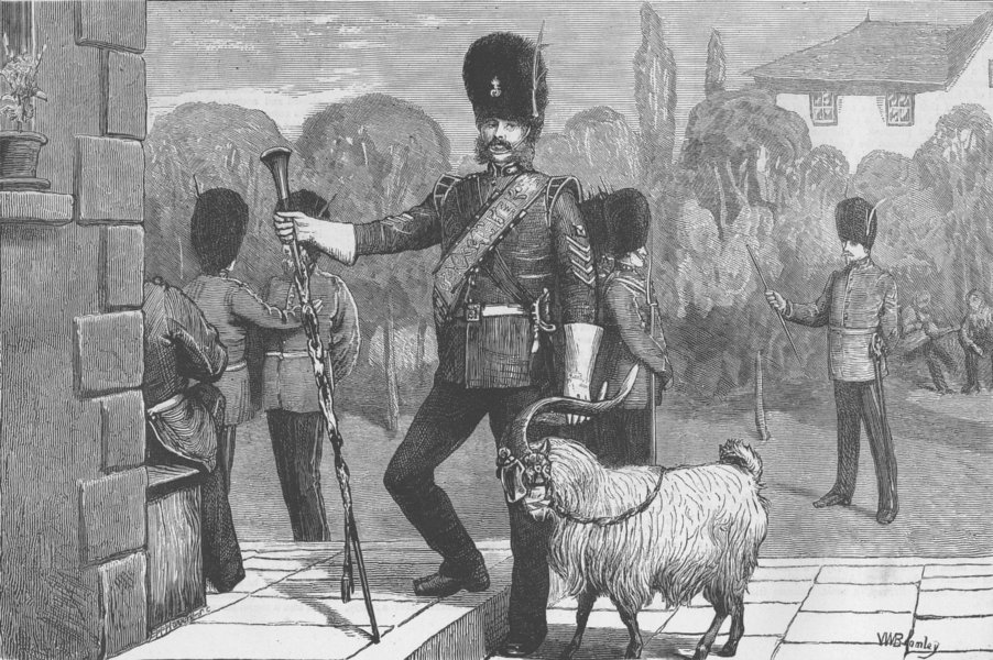 Associate Product WALES. St David's Day-goat & Drum-Maj, Fusiliers, antique print, 1873