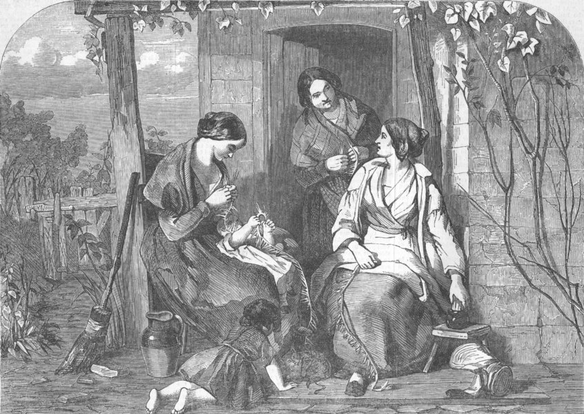 Associate Product HERTS. Happy Times. Straw-Plaiting, nr St Albans, antique print, 1853