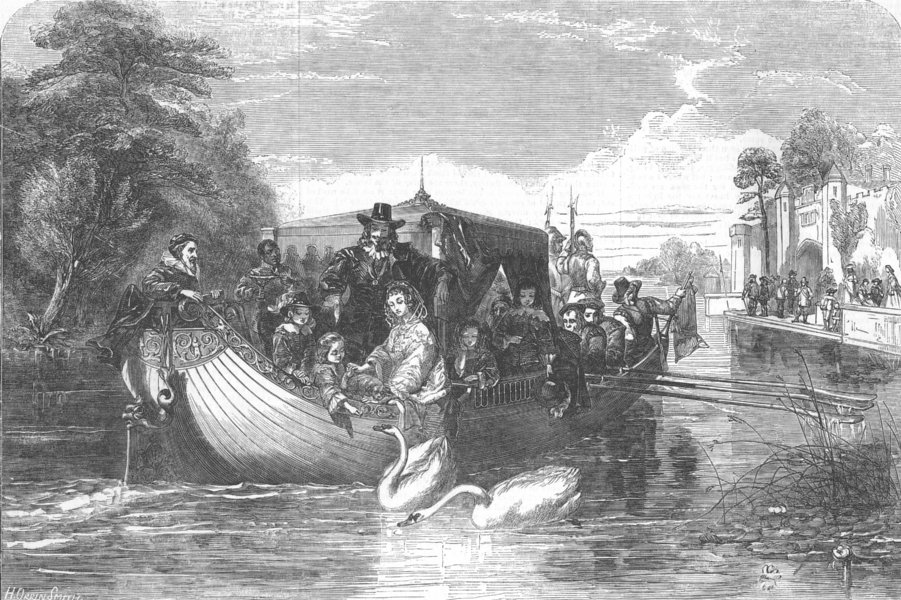 Associate Product ROYALTY. King Charles I on a boat, antique print, 1853