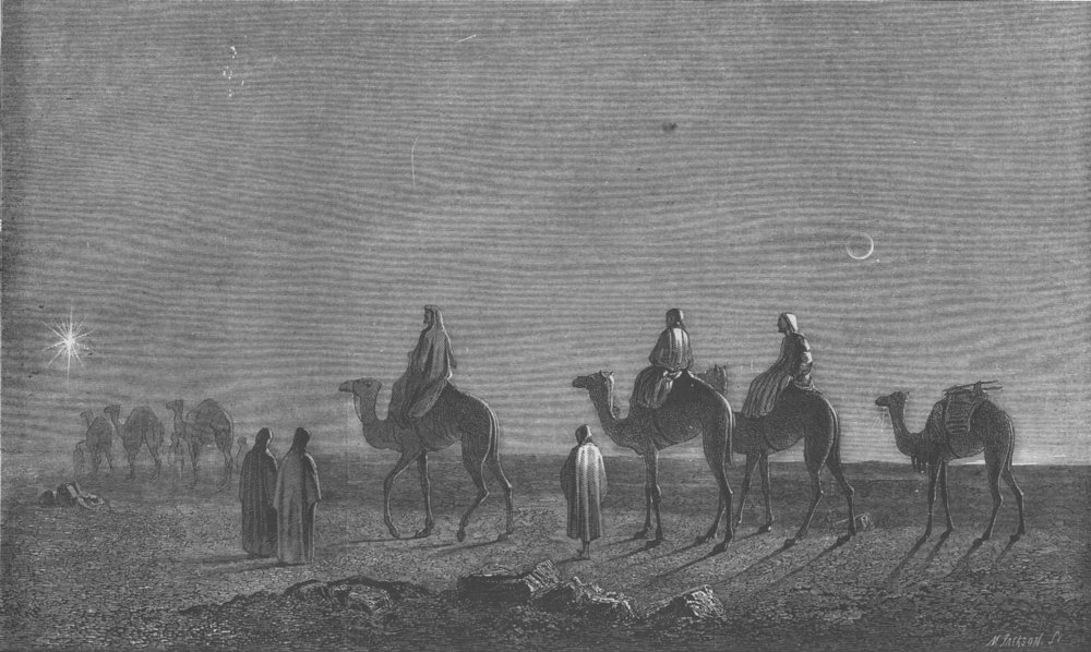 Associate Product RELIGIOUS. Star, east Wise Men, camels, antique print, 1858