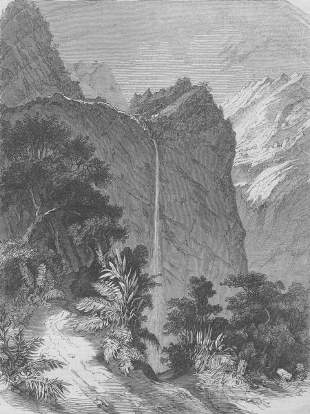 Associate Product POLYNESIA. Waterfall at Tahiti, antique print, 1860