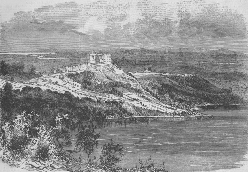 Associate Product ITALY. Castel Gandolfo, Lake Albano, antique print, 1859